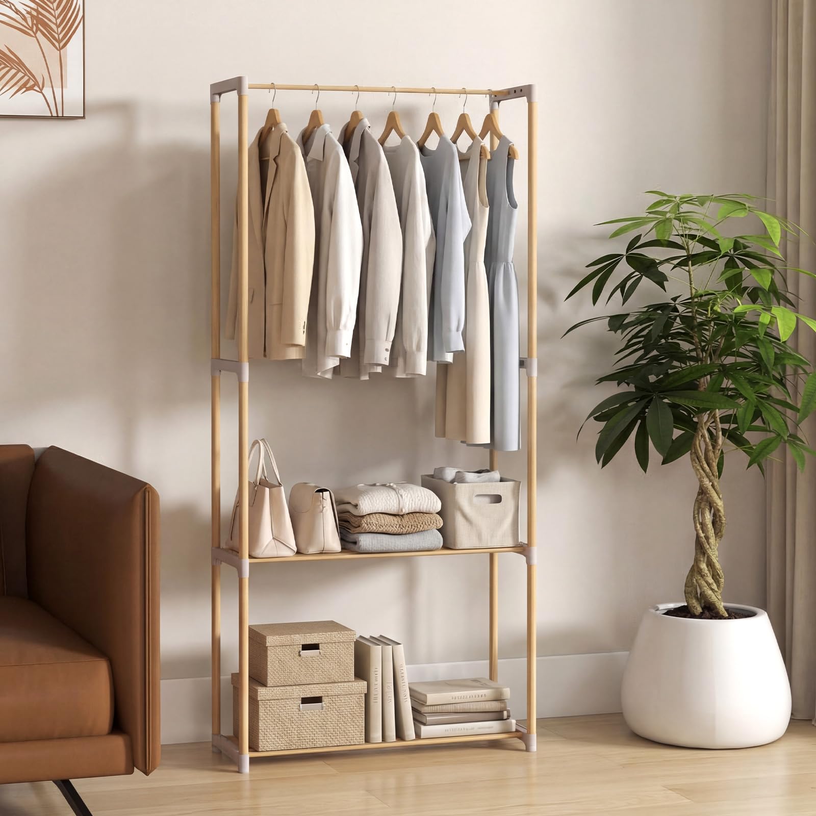 Tangkula Solid Wood Clothes Rack Freestanding Clothing Racks